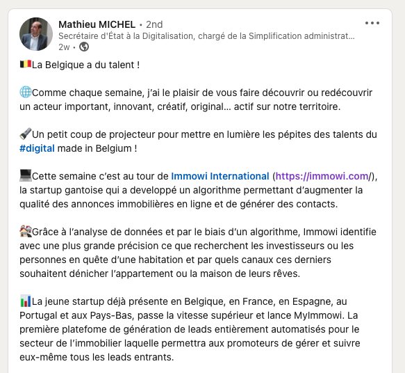 Mathieu Michel - Secrétaire d'État belge à la Numérisation sur LinkedIn ?